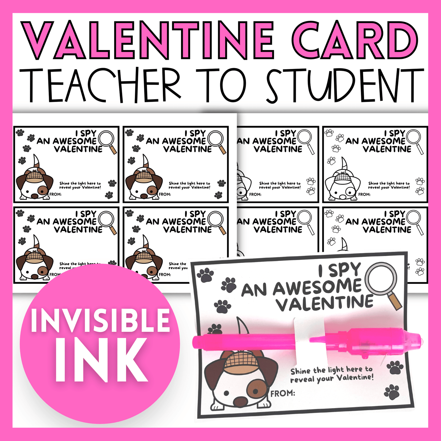 Teacher to Student Valentine Printable Detective Cards